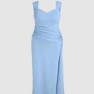 Cider Satin Sweetheart Ruched Split Maxi Dress Curve & Plus